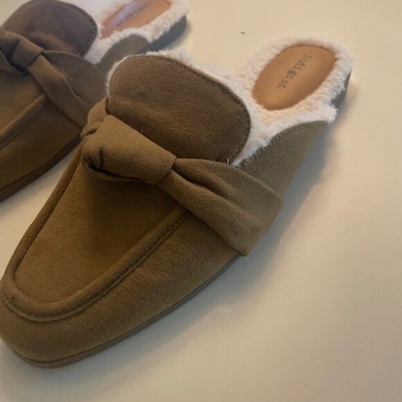 INDIGO RD SLIDE ON FUR LINED MULES FAUX SUEDE SLIP ON SHOES 9 1/2 M Brand New - Picture 2 of 4